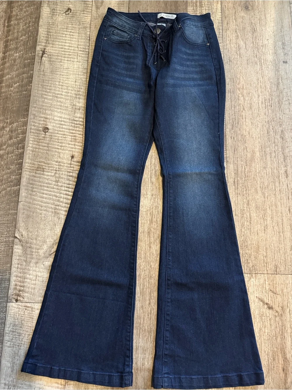 SUPER-SOFT Lace-Up Dark Blue Flare Jeans for Women- size 7